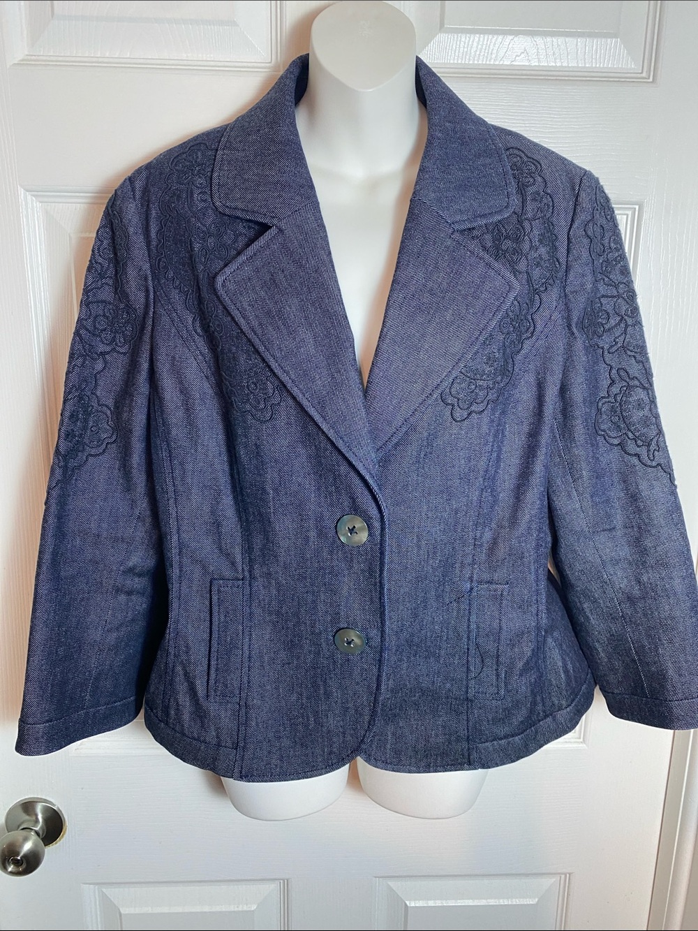 Dana Buchman Embroidered Indigo Denim Jacket